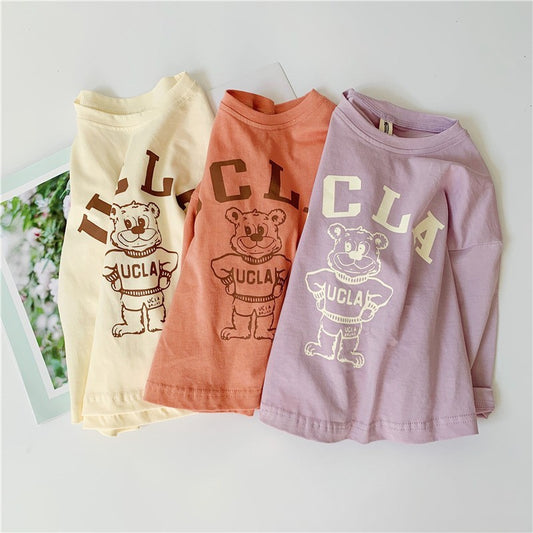 Kids Casual Cartoon Bear Letter Pattern Round Neck Long Sleeve Loose T-shirt