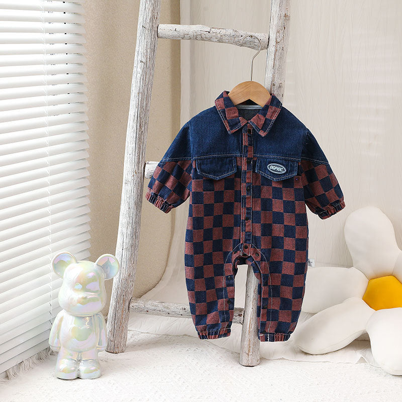 Kids Baby Boys Girls Casual Playd Long Sleeve Denim Romper