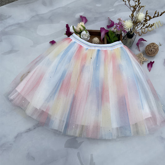Girl'S Fashion Mesh Tie-Dye Printed Mesh Tutu Dress