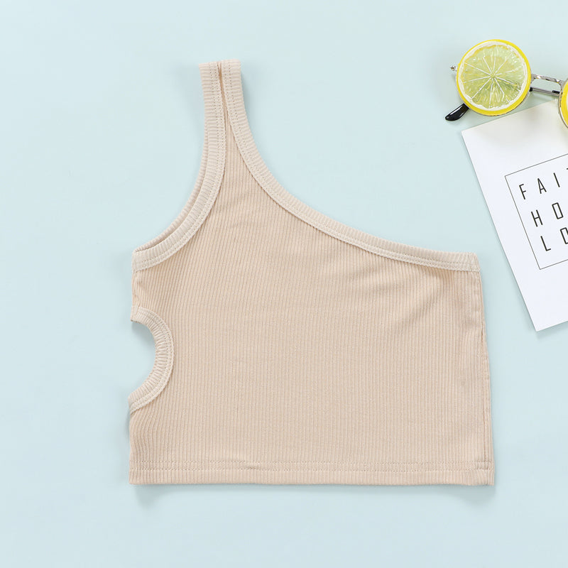 Kids Girls Basic Solid Color Shoulder Strap Cut Out Causal Vest