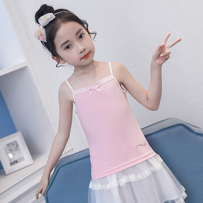 Girls Basic Bow Decor Lace Design Camisole
