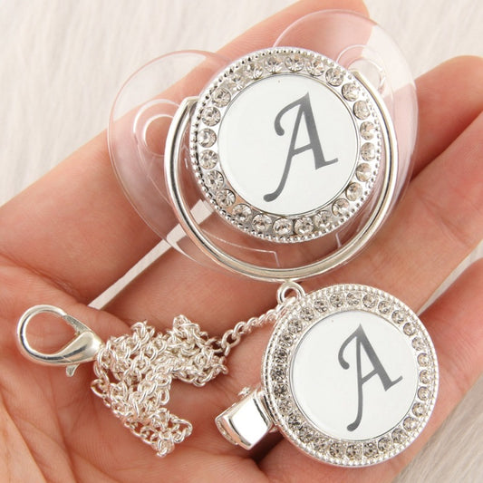 Baby 26 Letter Slive Rhinestone Decor Weaning Soothing Pacifier