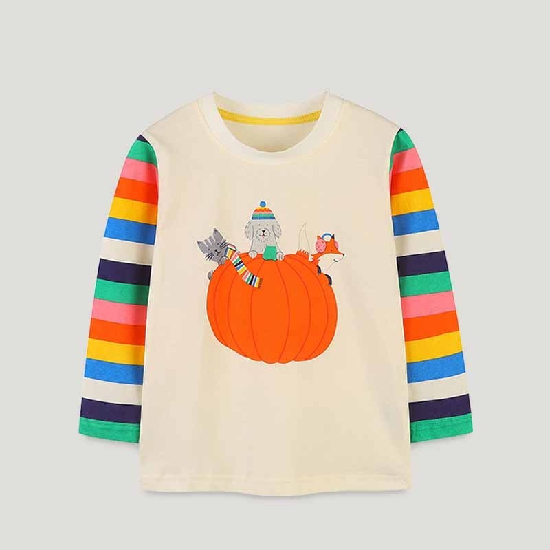 Kids Toddler Boys Girls Halloween Pumpkin Casual Cartoon Print Long Sleeve Round Neck T-Shirt