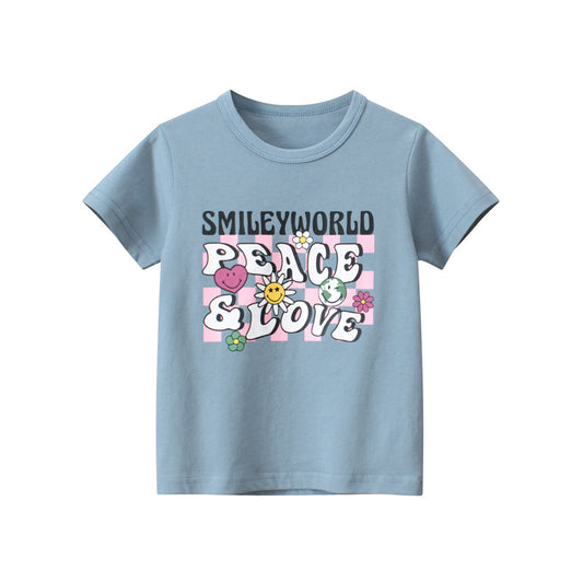 Children Kids Baby Fashion Girls Short Sleeve Flower Letter Print T-Shirt