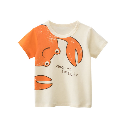 Boys' Fashion Cartoon Crab Print Short Sleeve T-Shirt