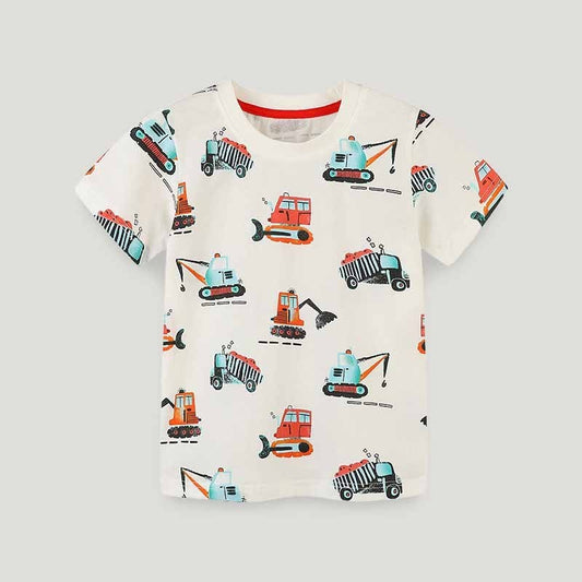 Kids Toddler Boys Casual Cute Cartoon Car Print Short Sleeve Round Neck T-Shirt