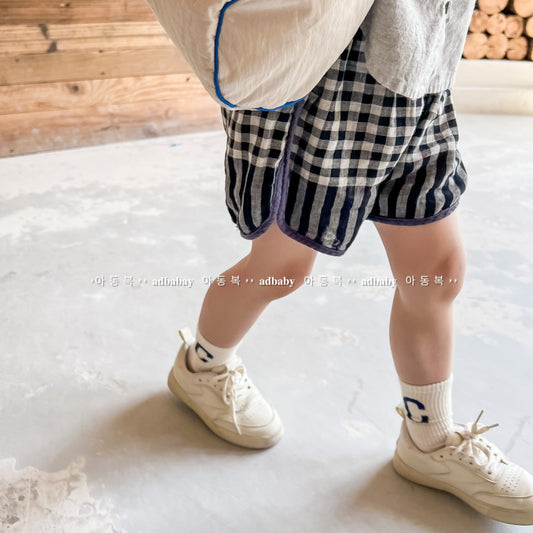 Kids Girls Casual Stripe Plaid Color Blocking Elastic Waist Loose Shorts