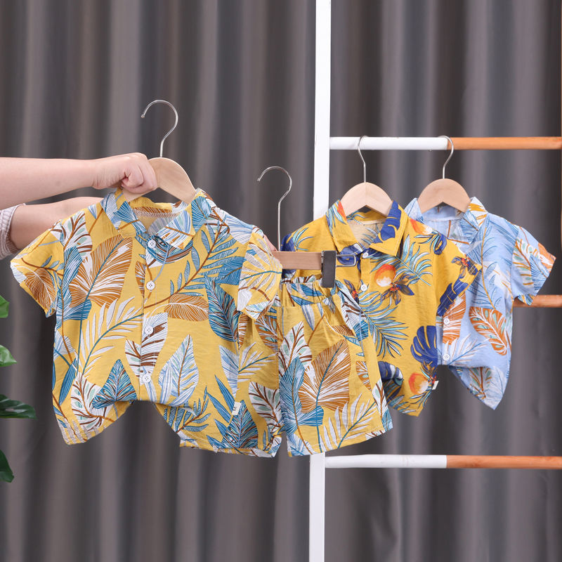 Boys' Fashion Short-Sleeved Printed Shirt Shorts Two-Piece Set