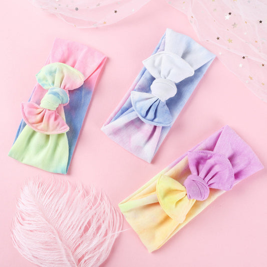 Toddlers Newborn Baby Girls Tie-Dye Printed Bow Headband