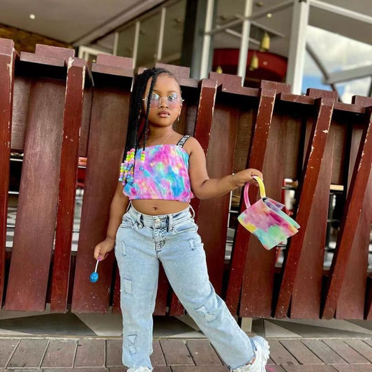 Kids Toddler Big Girls Summer Fashion Casual Sweet Tie Dye Letter Strap Vest