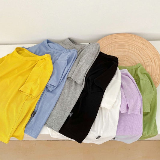 Kids Basic Solid Color Round Neck Short-sleeved Loose T-shirt