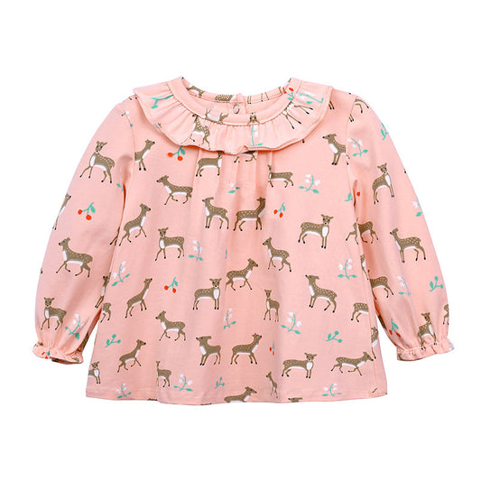 Children Kids Toddlers Girls Cartoon Long-Sleeved Lapel T-Shirt