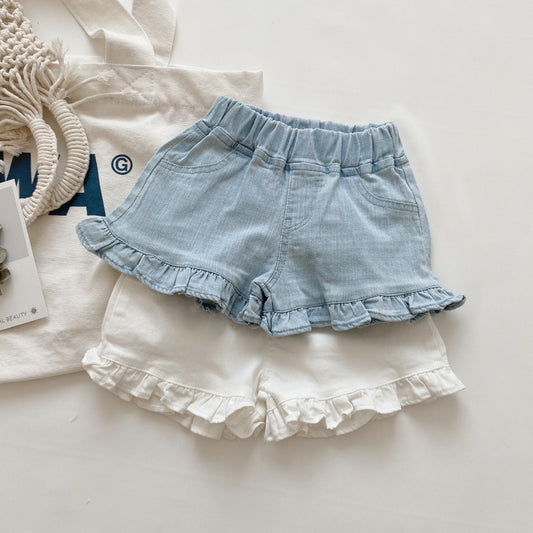 Kids Girls Basic Solid Color Stringy Selvedge Elastic Waist Shorts