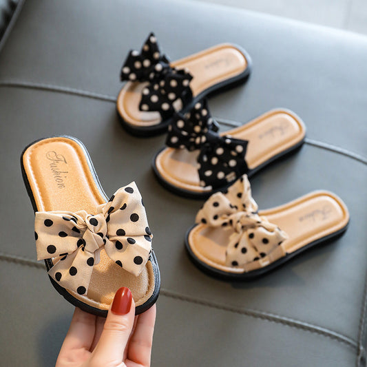 Children Kids Toddlers Girls Soft Bottom Bow Slippers