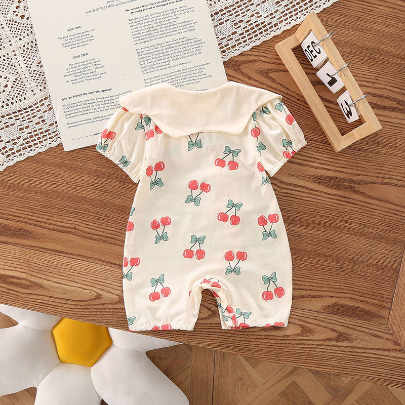 Kids Baby Girls Cute Bow Print Short Sleeve Romper