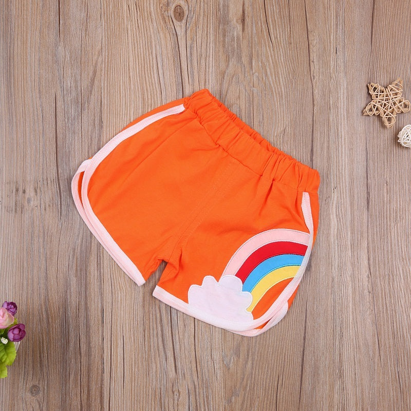 Kids Girls Casual Rainbow Pattern Sporty Elastic Waist Shorts