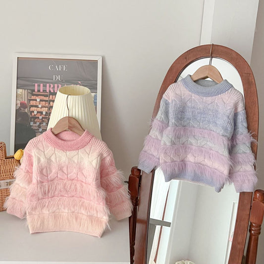 Winter Fashion Gradient Girls Plush Sweater