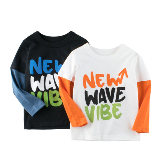 Children Kids Baby Fashion Boys Long Sleeve Letter Print Basic T-Shirt