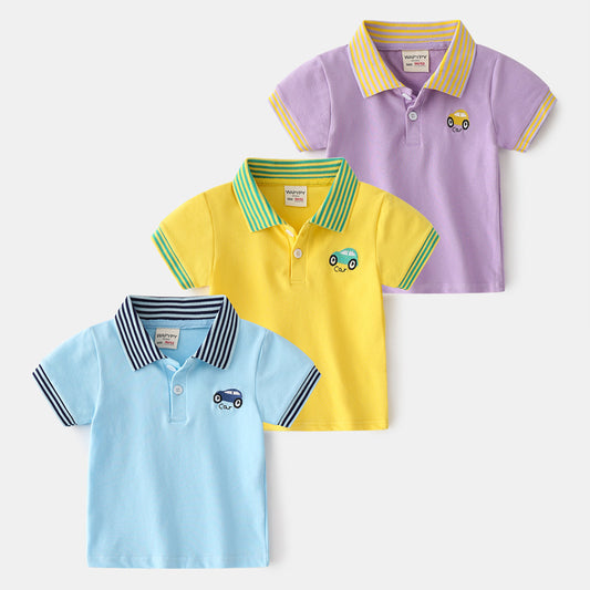 Children Kids Baby Fashion Boys Short Sleeve Cartoon Car Print Lapel Casual Basic T-Shirt