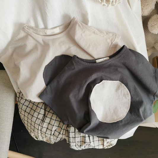 Kids Casual Round Neck Short Sleeve Color Blocking Loose T-shirt
