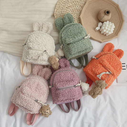 Children Cute Solid Color Plush Backpack