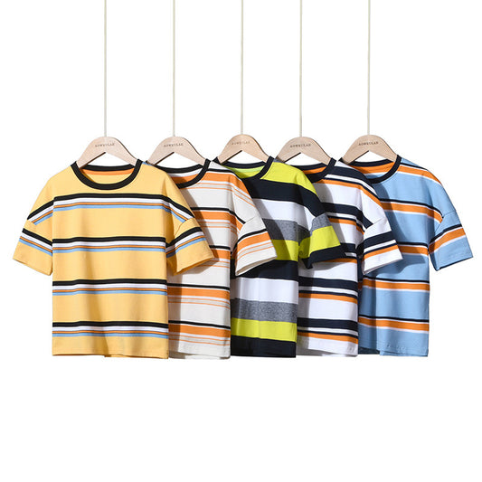 Kids Boys Casual Round Neck Short Sleeve Striped Loose T-shirt