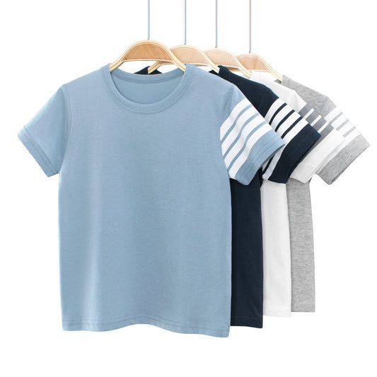 Children Kids Baby Fashion Boys Short Sleeve Strips Print Basic Round Neck T-Shirt