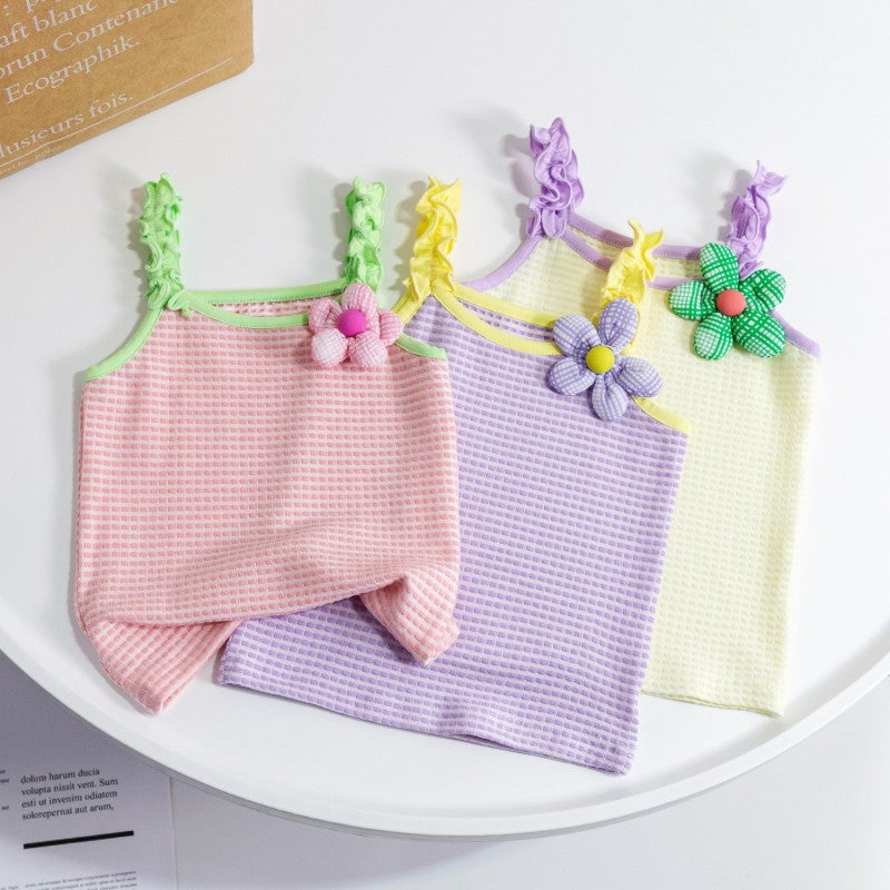 Children Kids Toddlers Girls Floral Stripe Sleeveless Camisole Vest