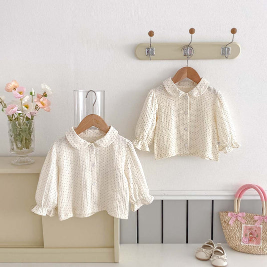 Kids Baby Girls Polka Dot Long Sleeve Lapel Blouses