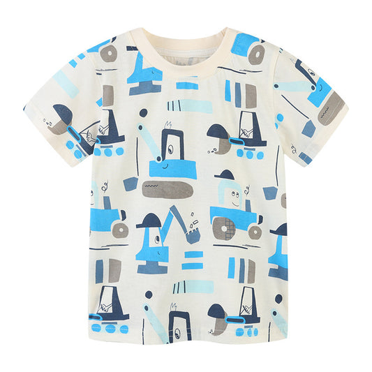 Children Kids Baby Fashion Boys Short Sleeve Round Neck Cartoon Print T-Shirt