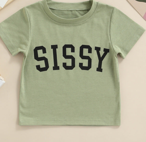 Kids Casual Round Neck Letter Print Pullover Short-Sleeved Top