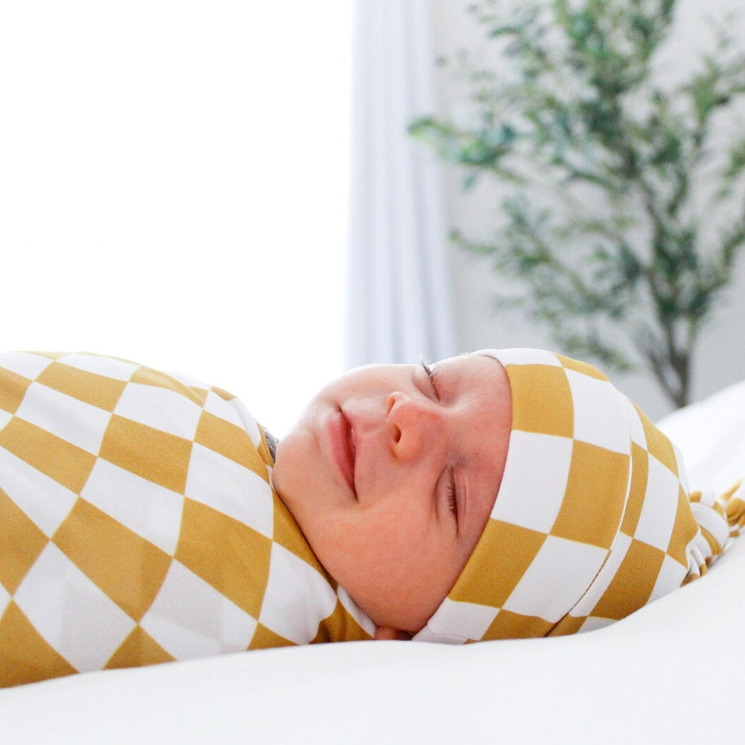 Three-Piece Newborn Wrap Towel Classic Plaid Printed Swaddle