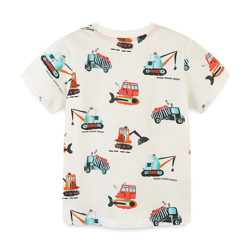 Kids Toddler Boys Casual Cute Cartoon Car Print Short Sleeve Round Neck T-Shirt