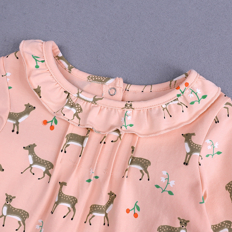 Children Kids Toddlers Girls Cartoon Long-Sleeved Lapel T-Shirt