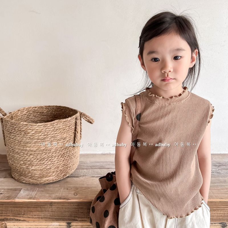 Kids Girls Basic Solid Color Stringy Selvedge Round Neck Sleeveless Vest