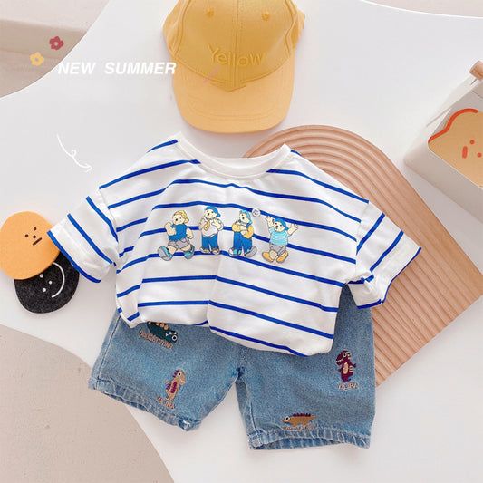 Kids Boys Casual Round Neck Short Sleeve Striped Loose T-shirt