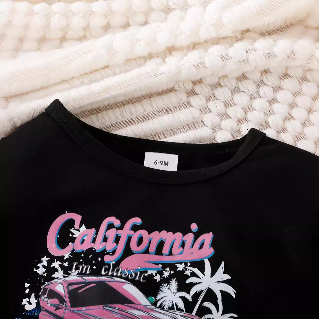 Kids Baby Girls Fashion Casual Car Alphabet Print Long Sleeve T-Shirt Trousers Sets