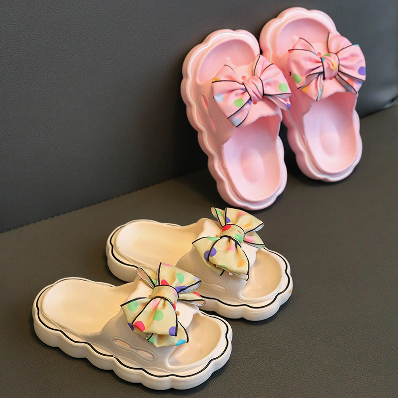Kids Girls Casual Cute Bow Thick-Soled Slippers