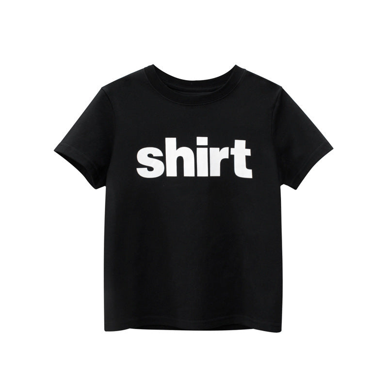 Kids Basic Round Neck Short Sleeve Letter Pattern T-shirt