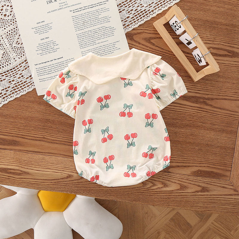 Kids Baby Girls Cute Bow Print Short Sleeve Romper