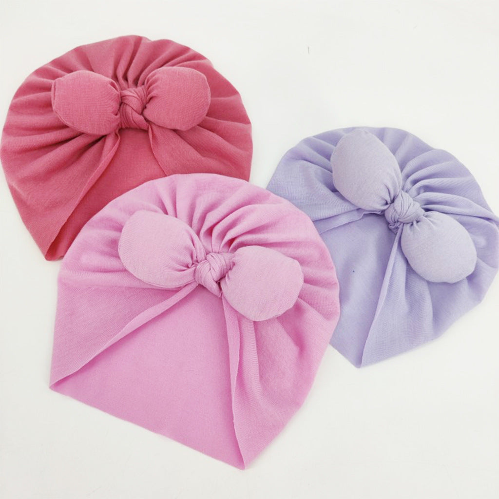 Newborn Cute Solid Color Bow Turban Cap