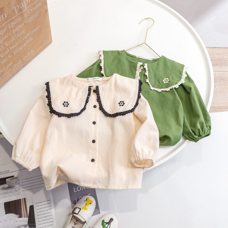 Kids Toddler Girls Fashion Spring Autumn Embroidered Long Sleeve Shirt