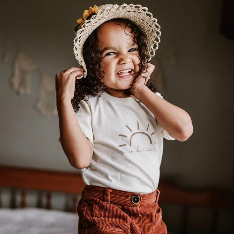Kids Toddler Girls Fashion Simple White Half Sleeve T-Shirt