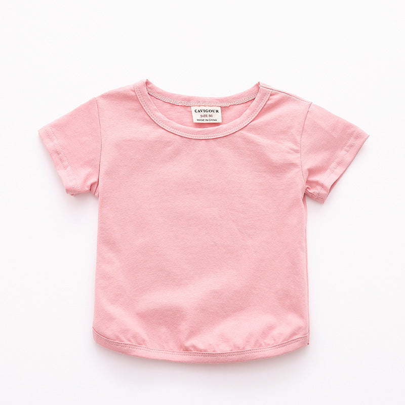 Baby Simple Solid Color Round Neck Short Sleeve Casual Loose T-shirt