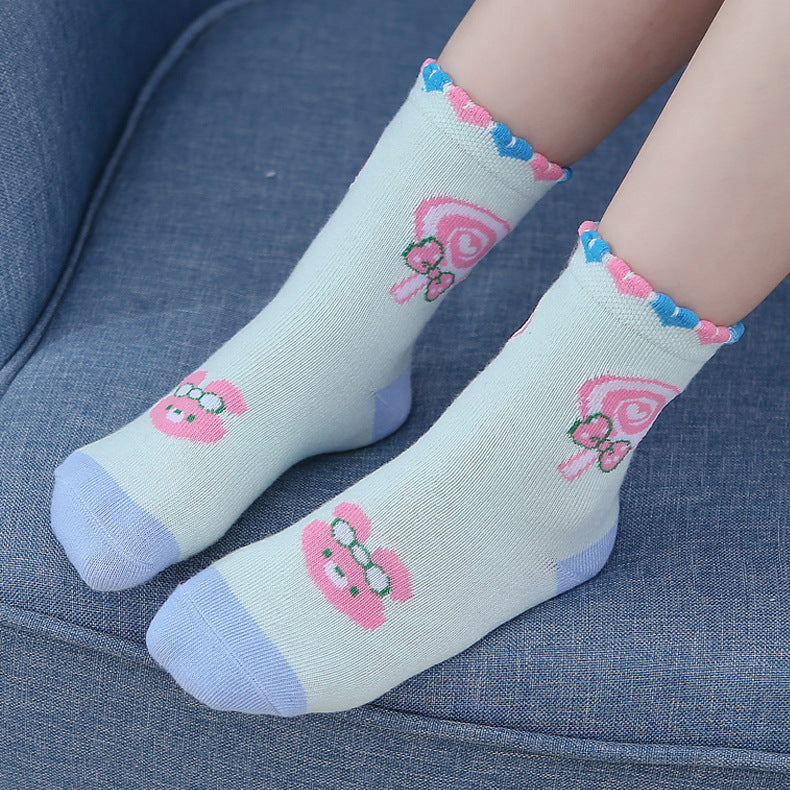 5pairs/Set Kids Girls Cute Cartoon Lollipop Comfortable Breathable Elastic Socks
