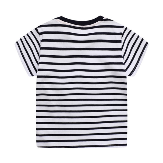 Kids Boys Cute Cartoon Dinosaur Stripe Round Neck Short Sleeve T-shirt
