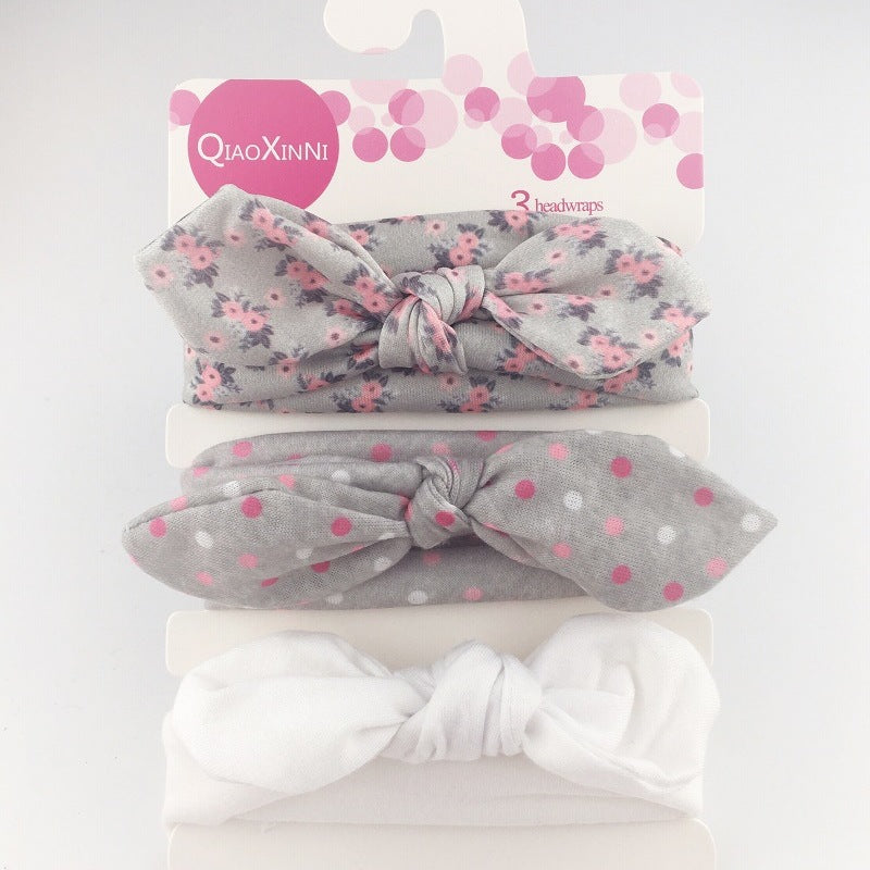3pcs/set Kids Basic All Over Print Bow Rabbit Ear Headband