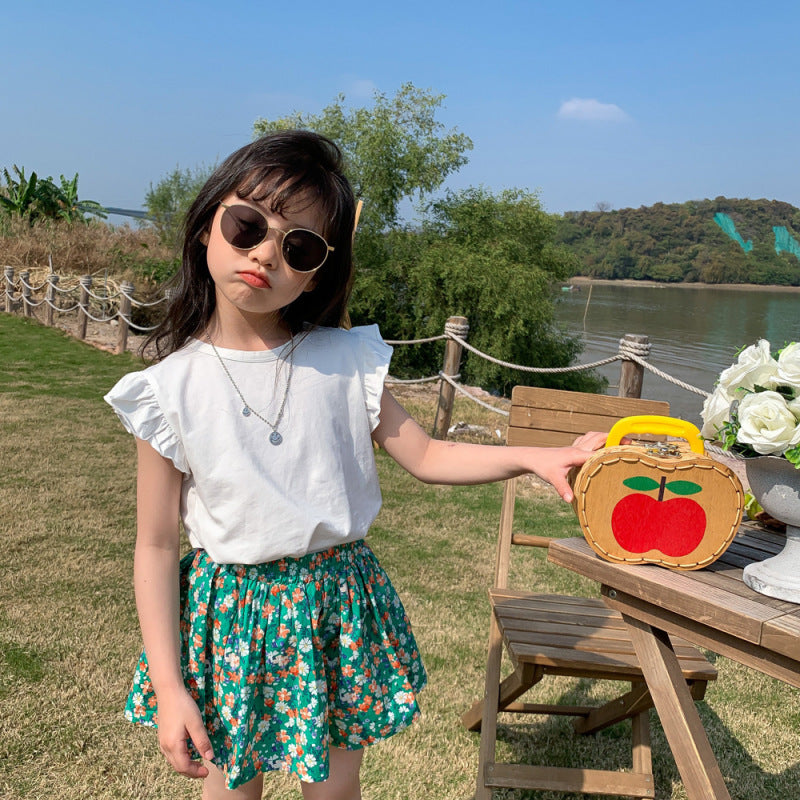 Kids Girls Simple Solid Color Stringy Selvedge Sleeveless Round Neck Loose T-shirt