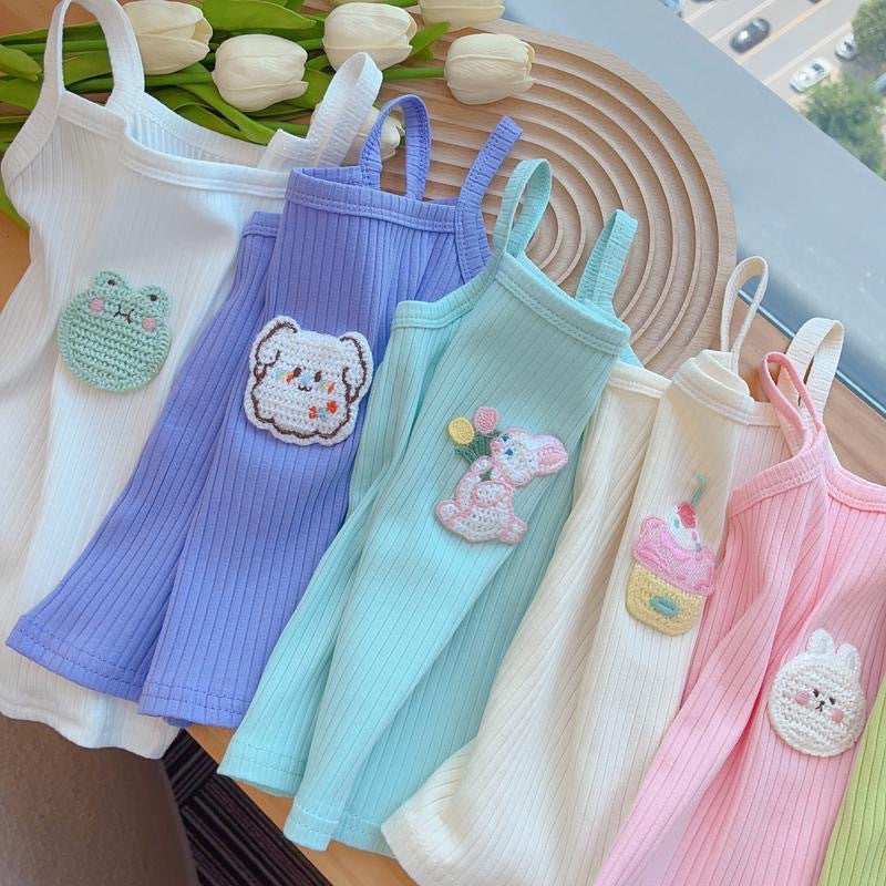 Kids Toddler Girls Cute Summer Cartoon Embroidered Stretch Camis