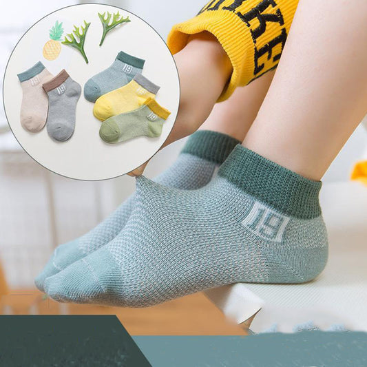5pairs/set Kids Basic Color Blocking Breathable Socks
